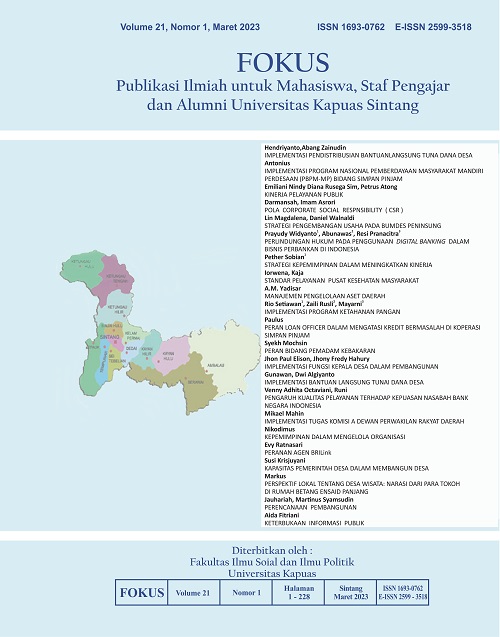 					View Vol. 21 No. 2 (2023): FOKUS; Publikasi Ilmiah untuk Mahasiswa, Staf Pengajar dan Alumni Universitas Kapuas Sintang 
				